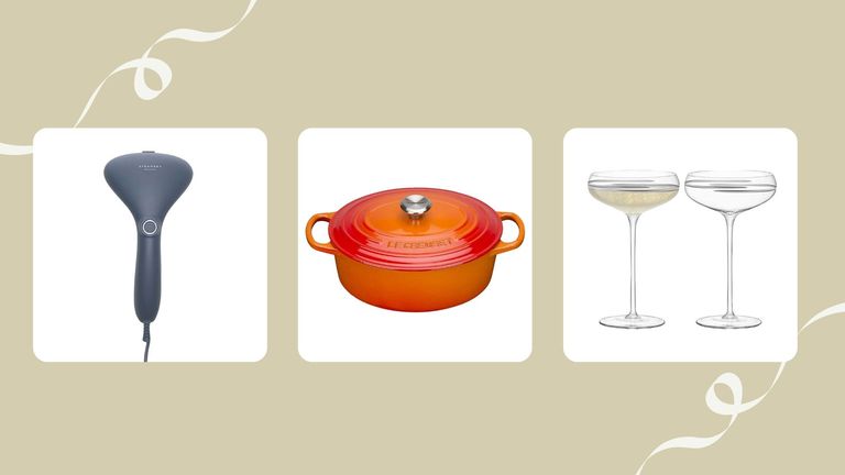 three of w&h's picks for Christmas gifts for parents on a beige background