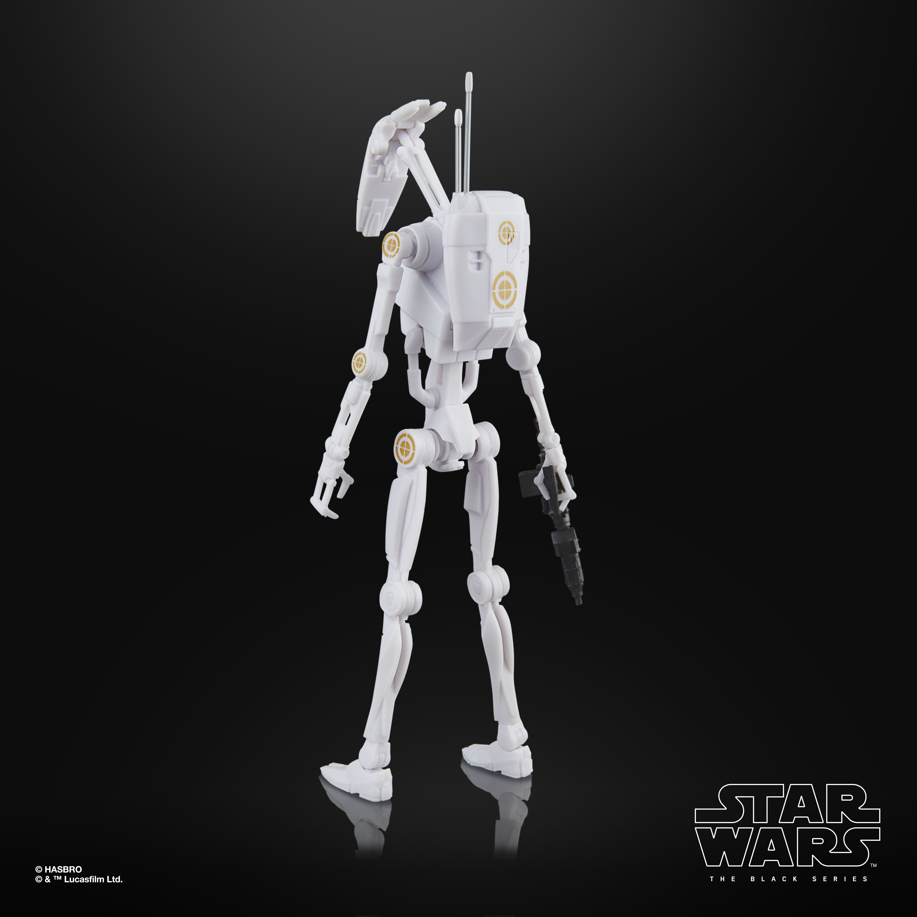 Black Series Clone Commando and B1 Battle Droid action figures against a black background