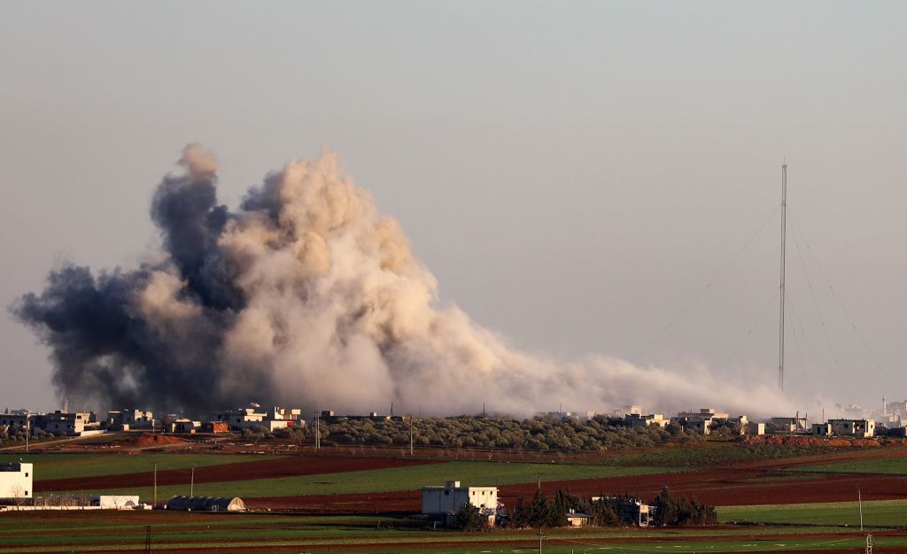 Smoke billows in Idlib province.