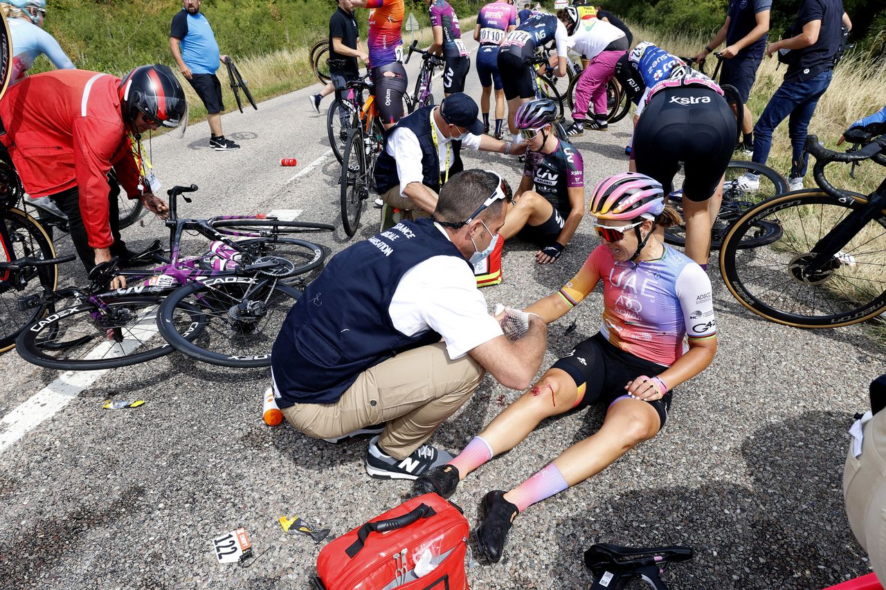 Tour de France Femmes 2022 1st Edition 5th stage Bar le Duc Saint Die des Vosges 1756 km 28072022 Crash Injury Marta Bastianelli ITA UAE Team ADQ photo Luis Angel GomezSprintCyclingAgency2022