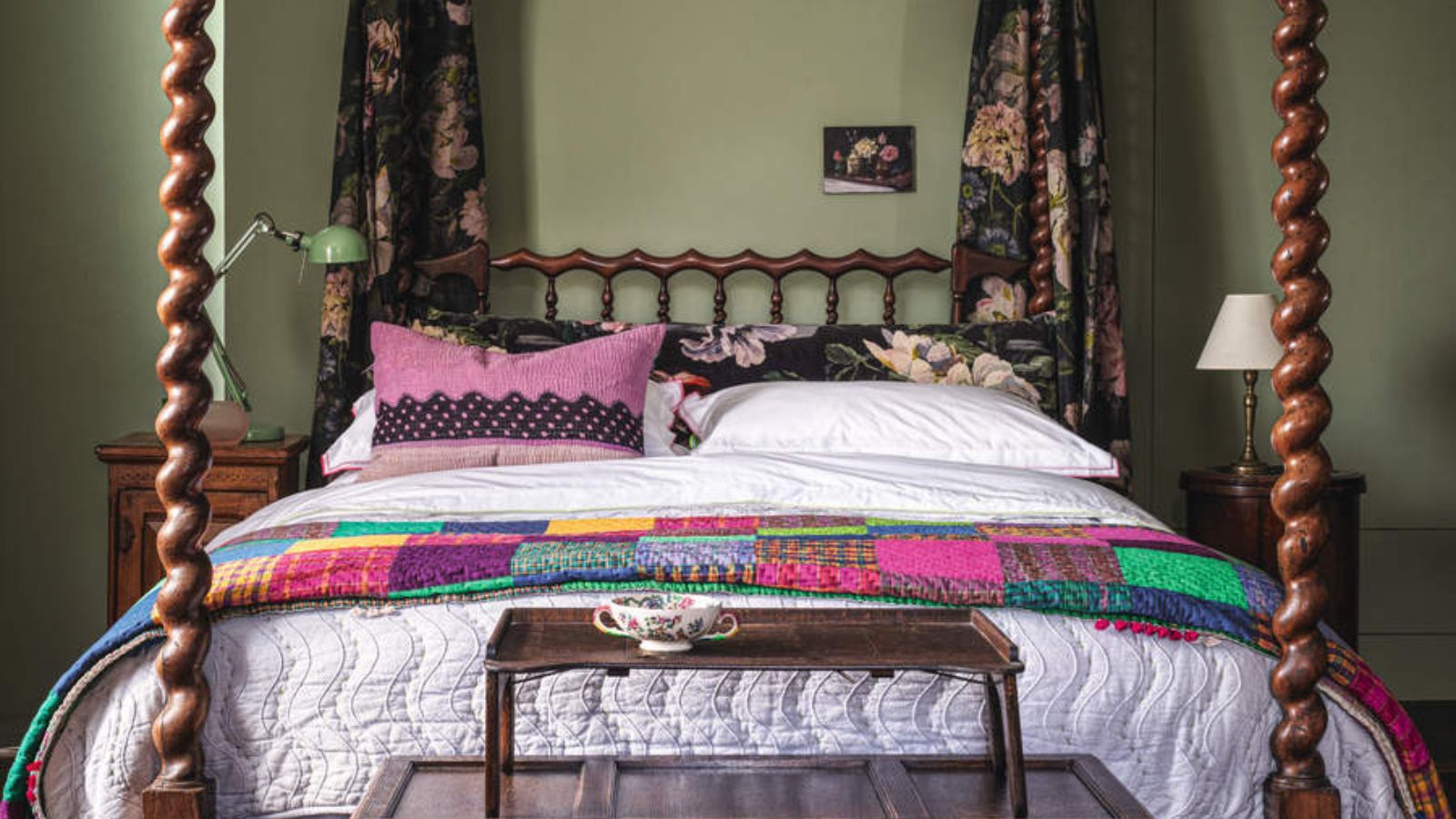 Interior view of a bedroom of a former Victorian vicarage in the Cornish Countryside, home of Designers Guild’s Amanda Back and her family.