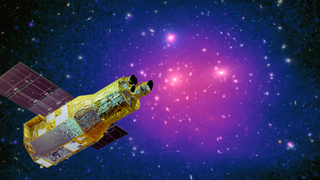 An illustration shows XRISM set to launch on Sat Aug. 26 as it studies the distant Coma cluster of galaxies in X-rays