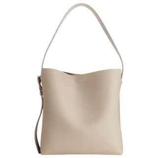 Light cream tote leather handbag with top carry handle