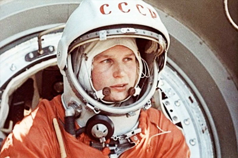 Soviet cosmonaut Valentina Tereshkova, the first woman to fly in space, climbs into her capsule, Vostok 6, in 1963.