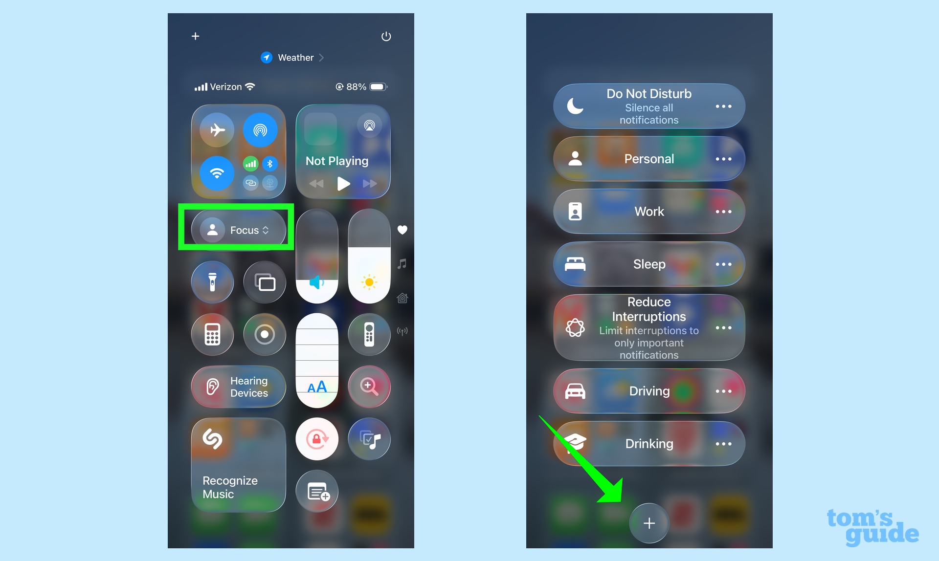 setting up a focus mode in iOS 26 via the Control Center