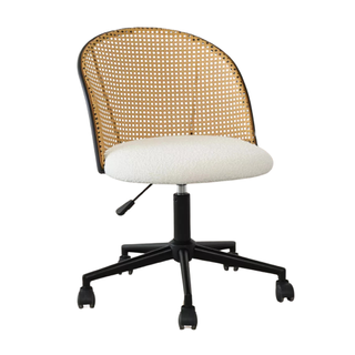 A rattan backed home office swivel chair