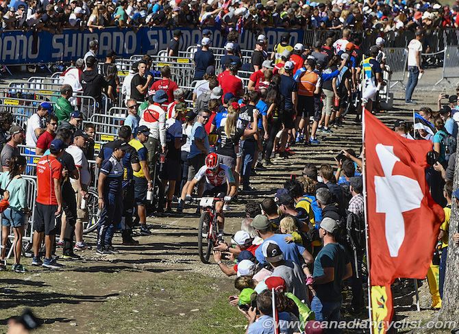 Nino Schurter (Switzerland) is solo first time through the tech/feedzone
