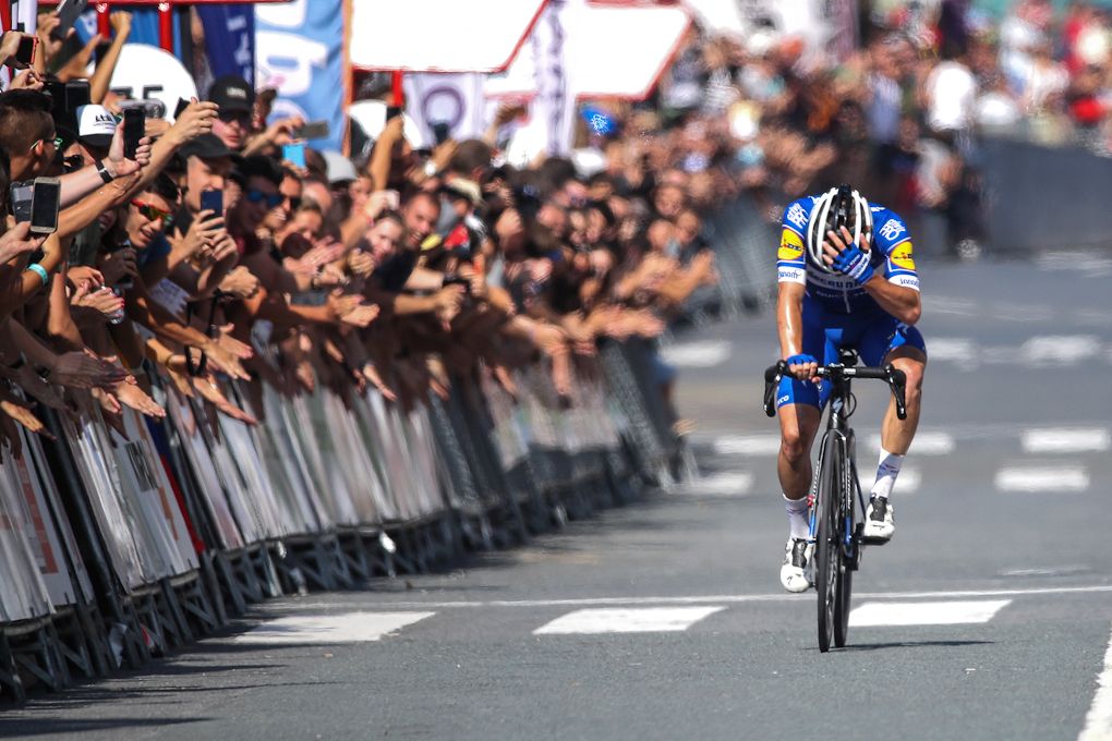 Remco Evenepoel approaches the finish of Clasica San Sebastian