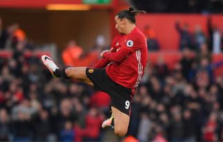 Zlatan Ibrahimovic celebrates after scoring for Manchester United against Swansea City in November 2016.