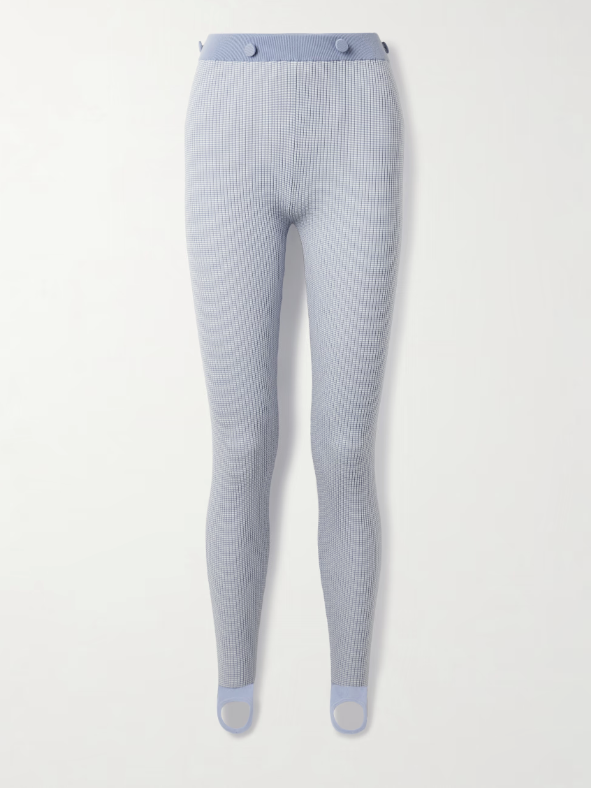 Guest in Residence, Speed Skate Button-Embellished Striped Ribbed Merino Wool-Blend Stirrup Leggings