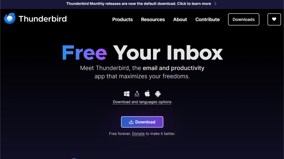 Thunderbird website screenshot (June 2025).