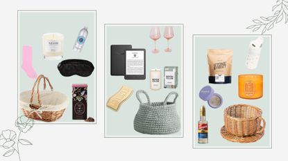 Three composite images of products that are in w&h's Easter basket ideas for adults.