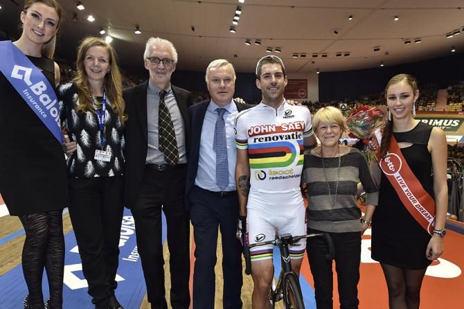 Brian Cookson with Madison world champion David Muntaner