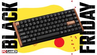 Black Friday asset with gaming keyboards on an abstract background