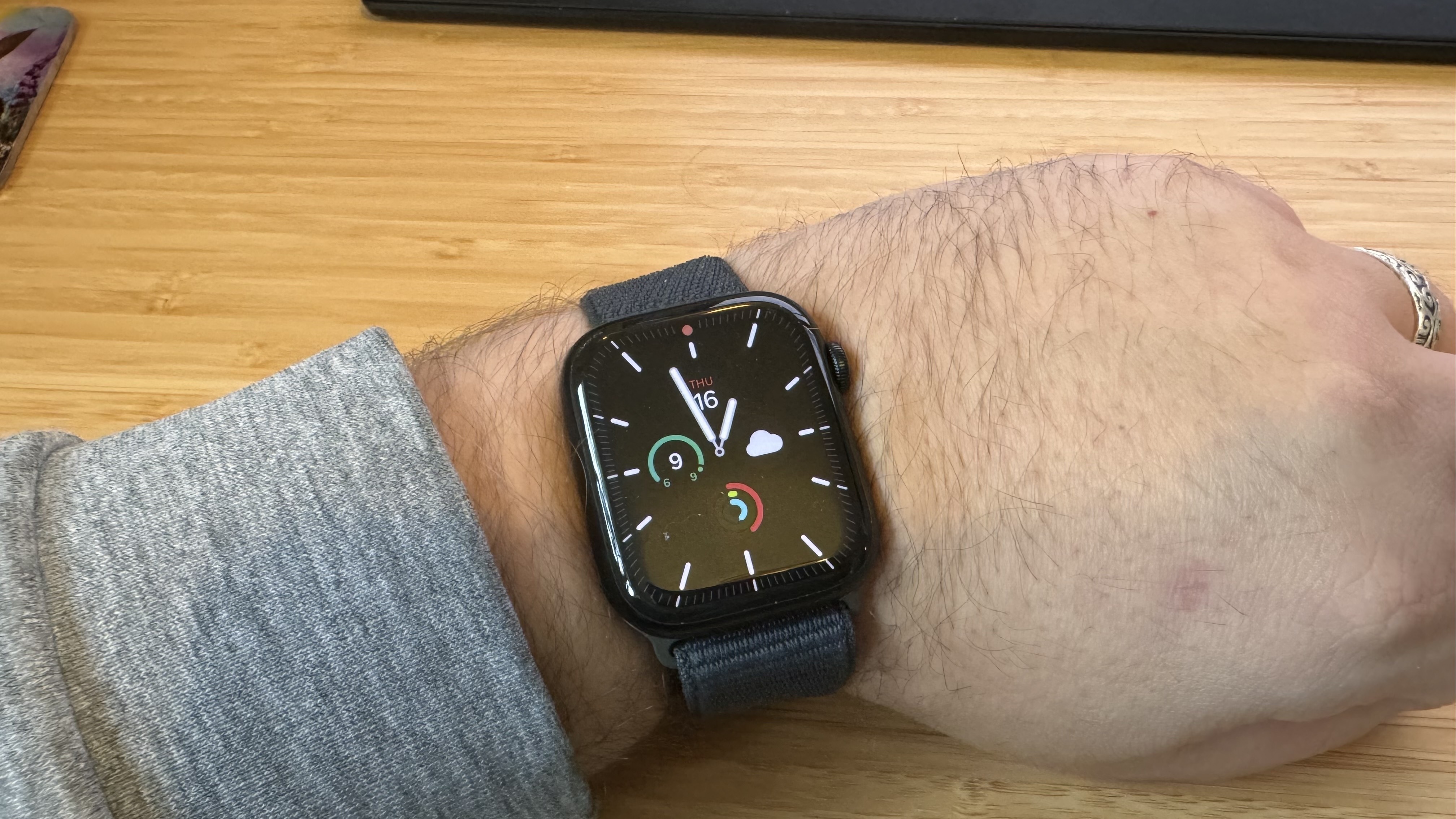 Apple Watch Series 9 on the desk in the middle of the night