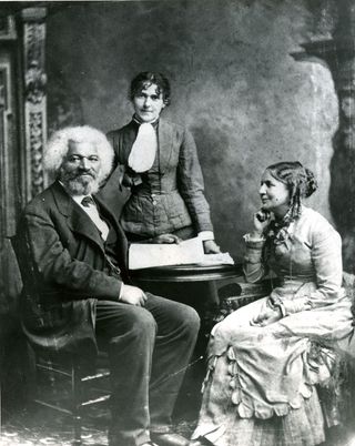 Frederick Douglass with his second wife, Helen Pitts, and her sister.