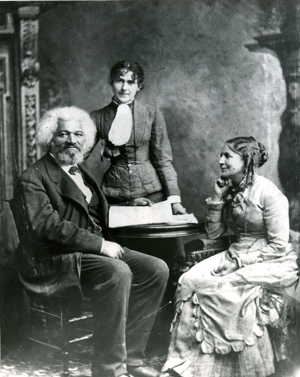 Frederick Douglass with his second wife, Helen Pitts, and her sister.