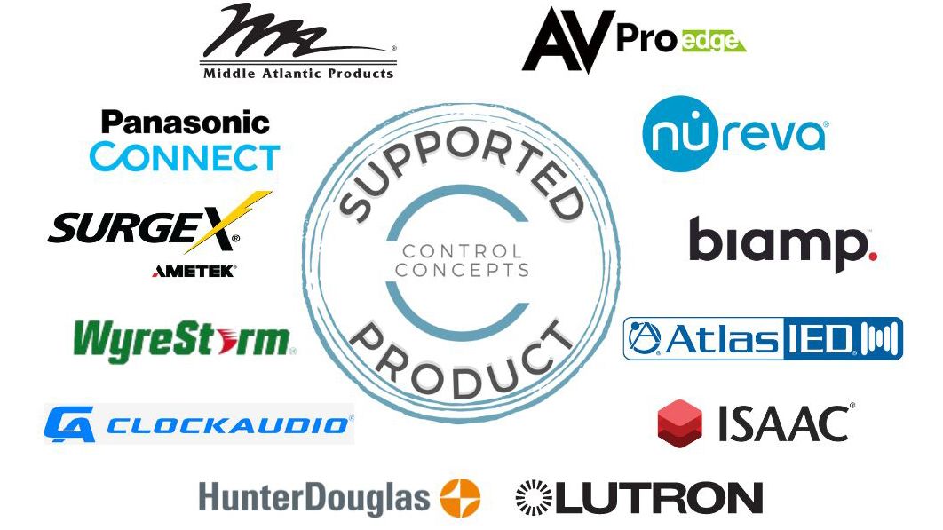 The logos of the multiple companies now part of the Control Concepts Supported Product Program.