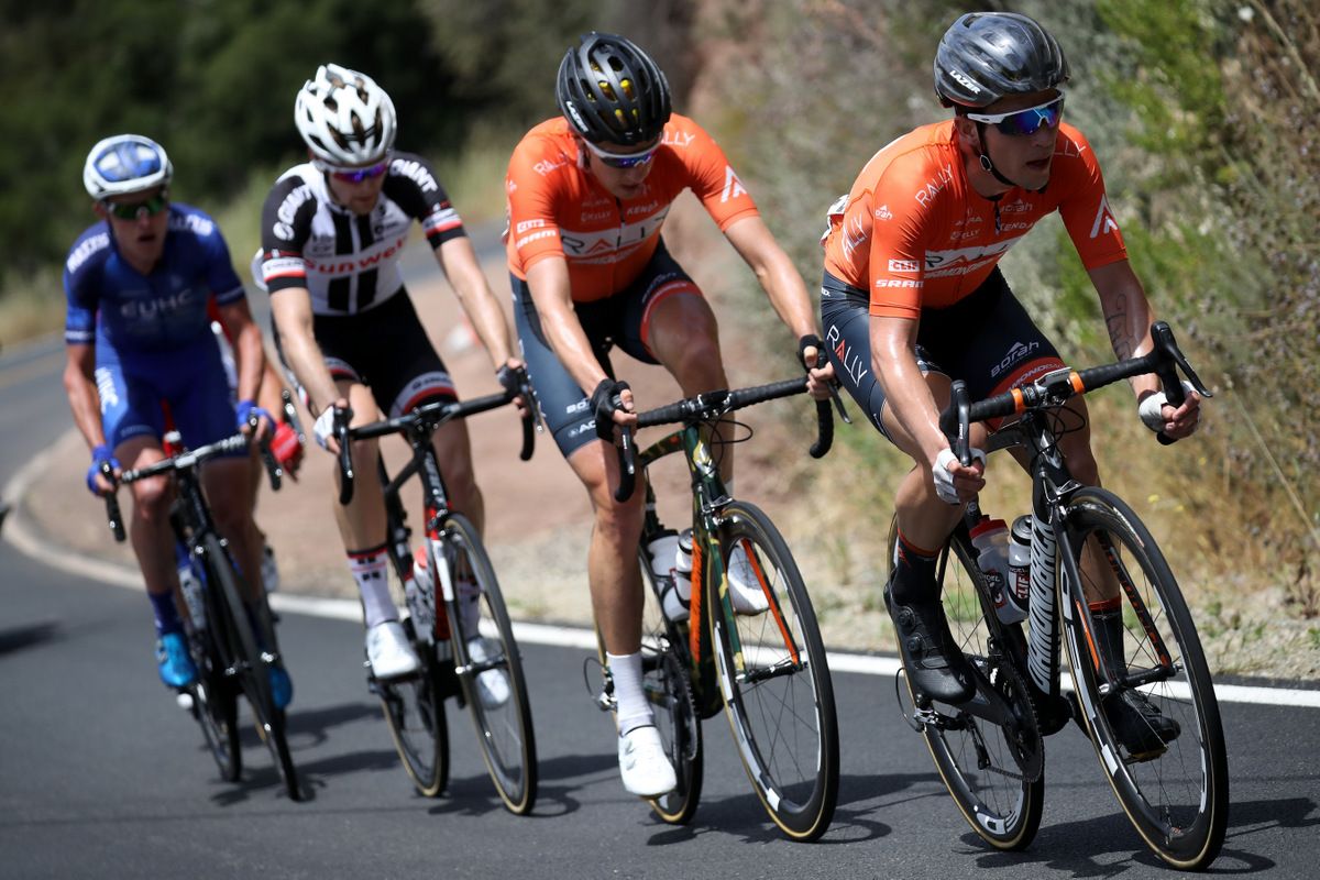 Evan Huffman drives the breakaway with Rally teammate Rob Britton on his wheel