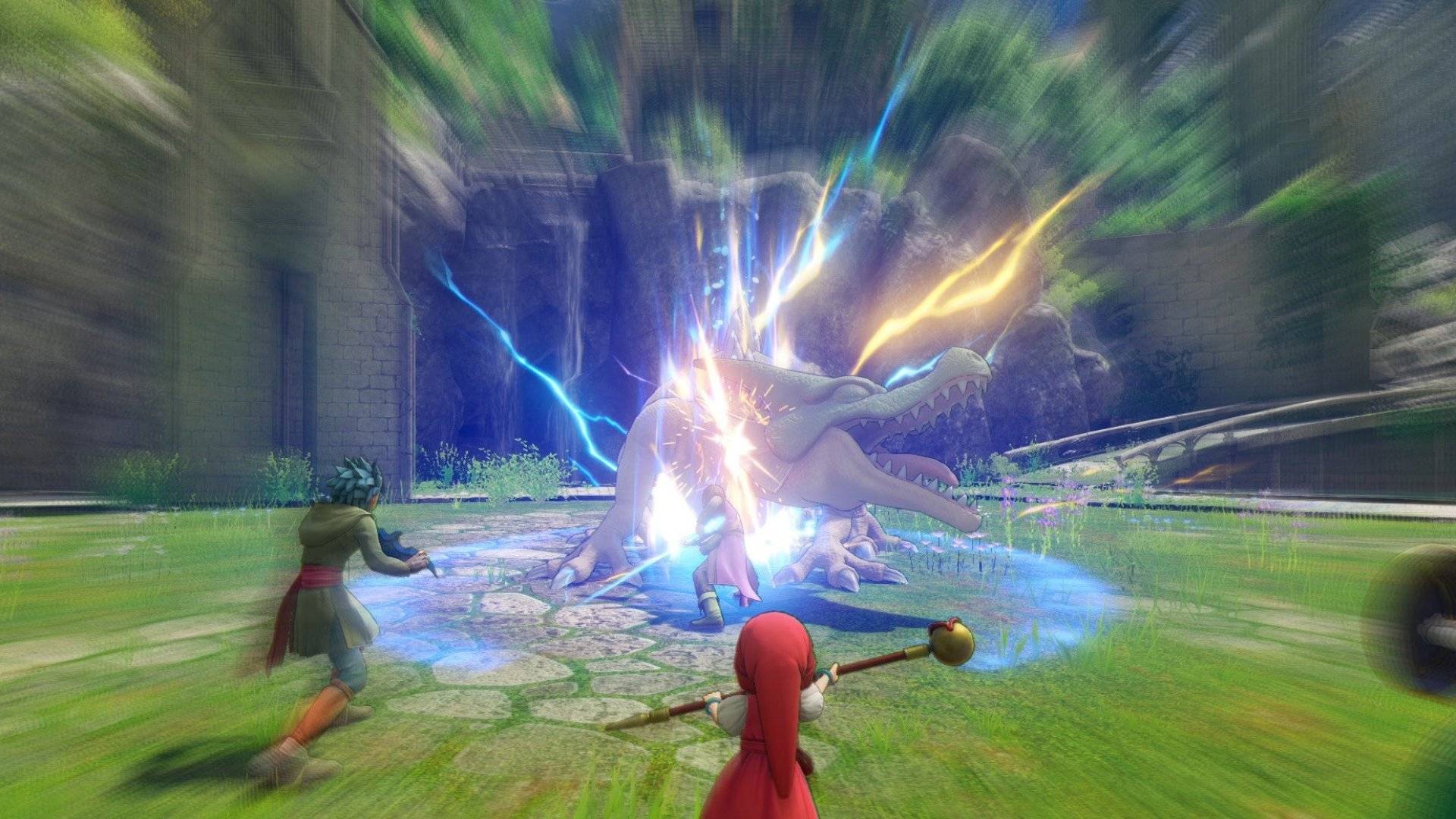 In Dragon Quest 11 S: Echoes of an Elusive Age, three characters in the party fight a dragon