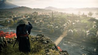 Rise of the Ronin review; a samurai looks over a Japanese town