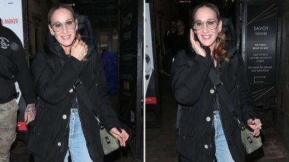 Sarah Jessica Parker seen leaving Savoy Theatre after her performance in "Plaza Suite" on January 30, 2024 in London, England