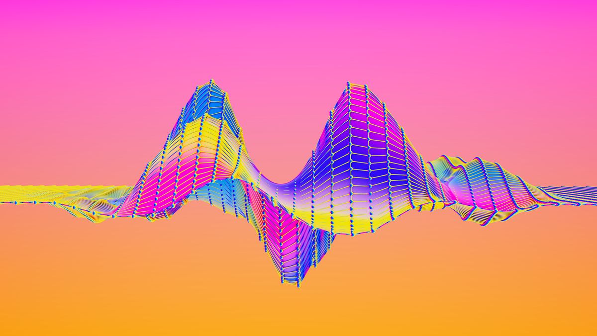 A multi-colored, CGI render of a 3D net graph representing predictive AI.