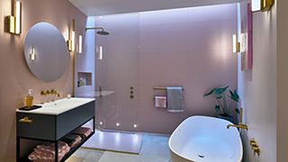 bathroom with layered lighting scheme