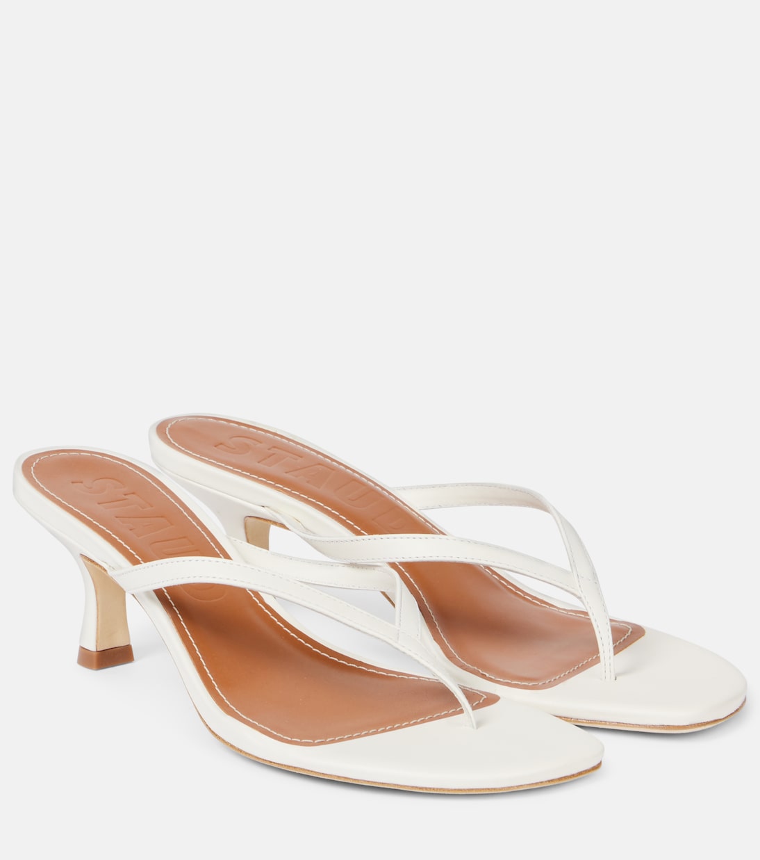 Freja Leather Thong Sandals in White - Staud