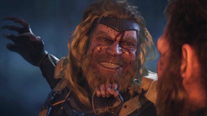 Marvel's Wolverine - Sabertooth holding Wolverine up with a clawed hand ready to strike and a big grin