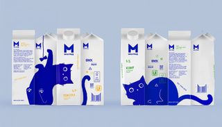 Milk carton packaging design featuring a cat