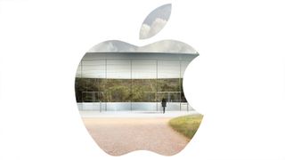 Abstract image showing the Apple logo super-imposed over a park