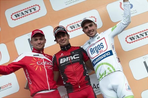 The top three at Binche - Adrien Petit (Cofidis), Adam Blythe (BMC) and John Degenkolb (Argos-Shimano)