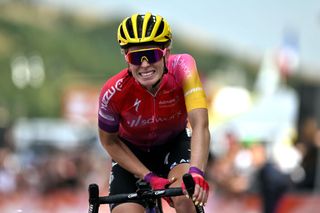 LE MARKSTEIN FRANCE JULY 30 Demi Vollering of Netherlands and Team SD Worx react disappointed on arrival crosses the finishing line during the 1st Tour de France Femmes 2022 Stage 7 a 1271km stage from Slestat to Le Marksteinc TDFF UCIWWT on July 30 2022 in Le Markstein France Photo by Dario BelingheriGetty Images