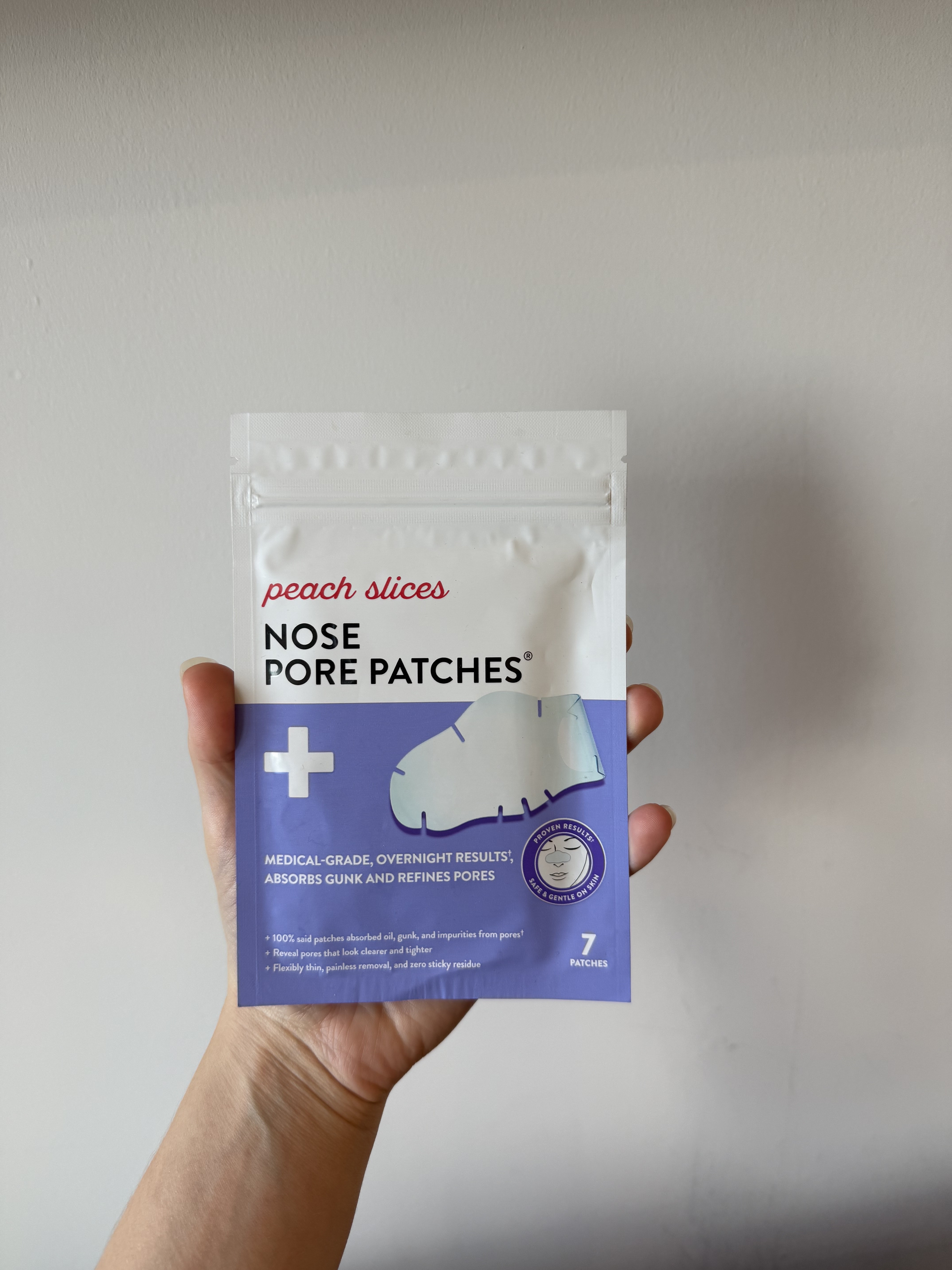 Jamie Schneider testing Peach Slices Nose Pore Patches