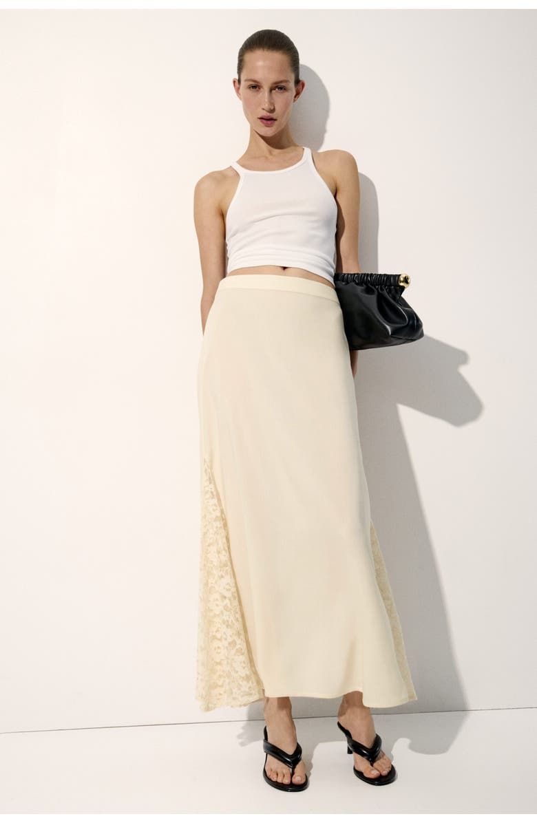 Lace-Panel Viscose Skirt