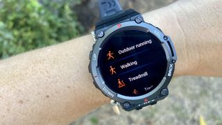 a photo of the workout screens on the amazfit t rex 2