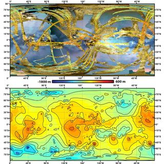 To create the first global, topographic map of Saturn's moon Titan, scientists analyzed data from NASA's Cassini spacecraft and a mathematical process called splining. This method effectively uses smooth curved surfaces to "join" the areas between grids of existing topography profiles obtained by Cassini's radar instrument. Image released May 15, 2013.
