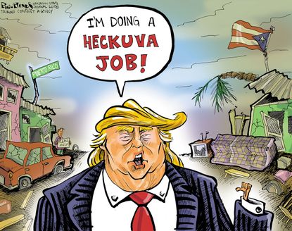 Political cartoon U.S. Trump Hurricane Maria Puerto Rico Trump George W Bush