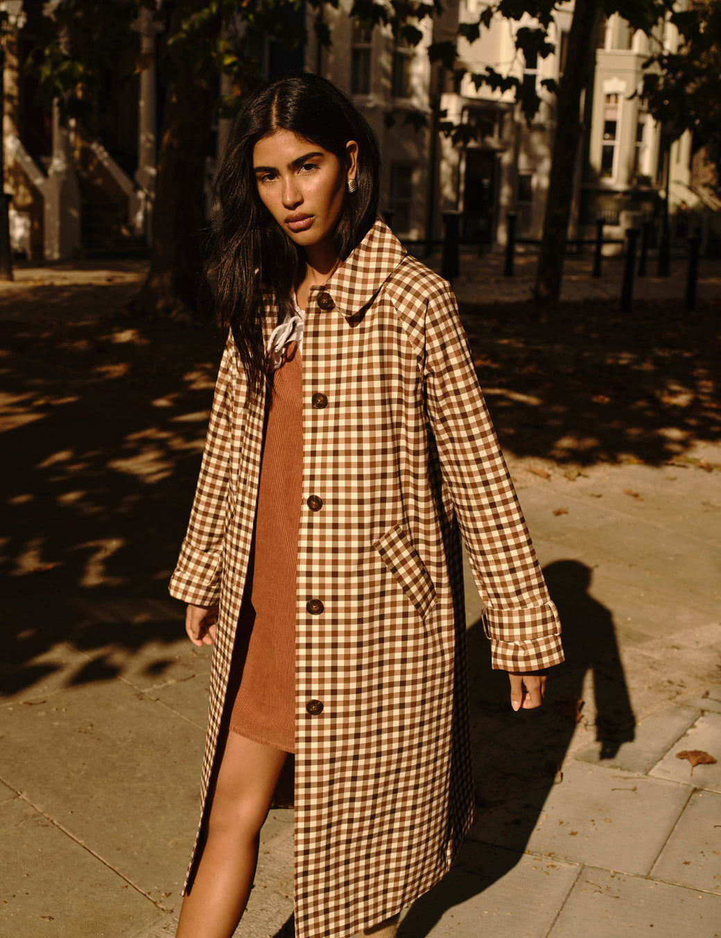Brown Check Car Coat
