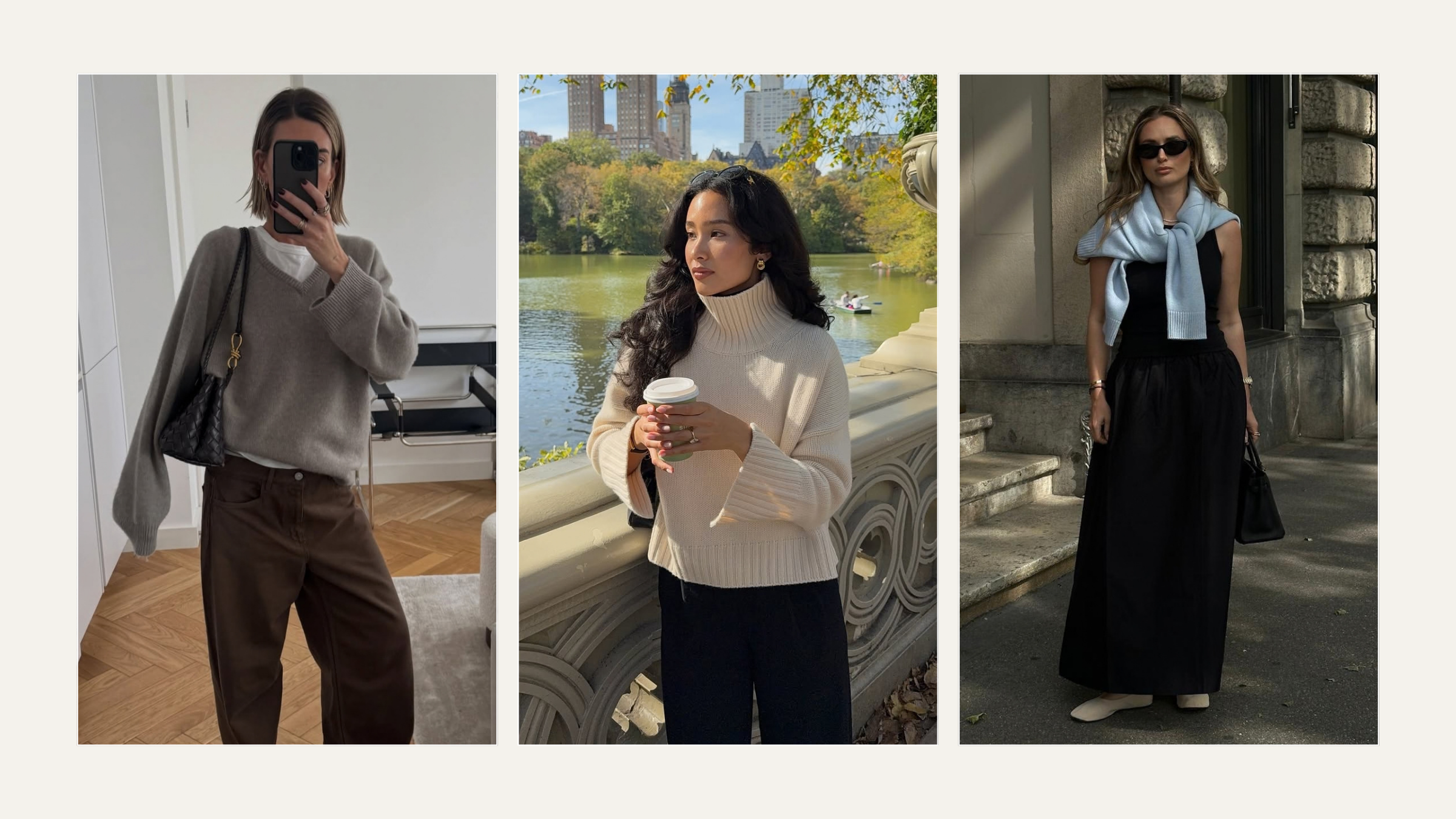 A selection of stylish women wearing knitwear from chic Scandi brand Soft Goat. 
