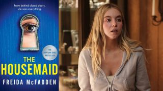 The Housemaid book and Sydney Sweeney looking shocked in Euphoria