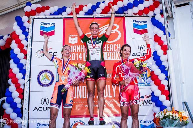 The women's podium (L-R): Tina Pic (Fearless Femme), Erica Allar (Colavita-Fine Cooking), Sarah Fader (Pepper Palace Pro Cycling)