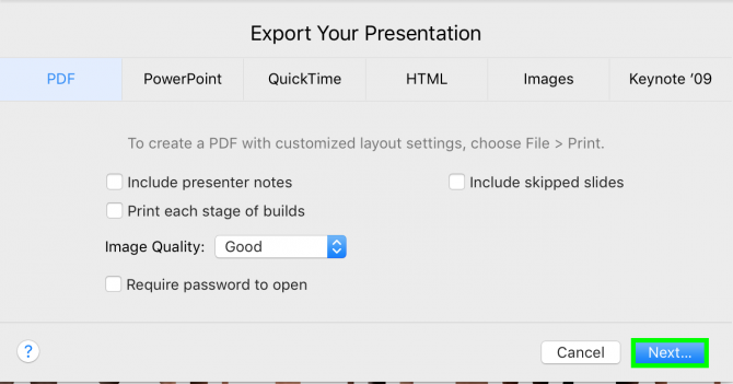 how to export keynote presentation