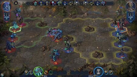 A big hero v hero fight in Heroes of Might and Magic: Olden Era between a Schism and Necropolis faction