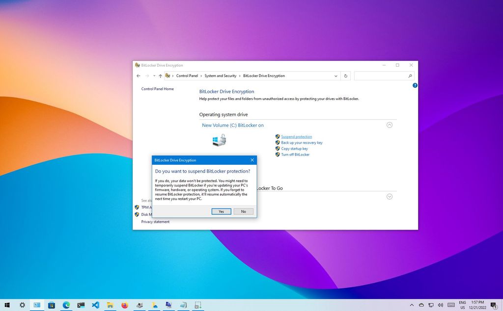 How to suspend BitLocker encryption to perform system changes on