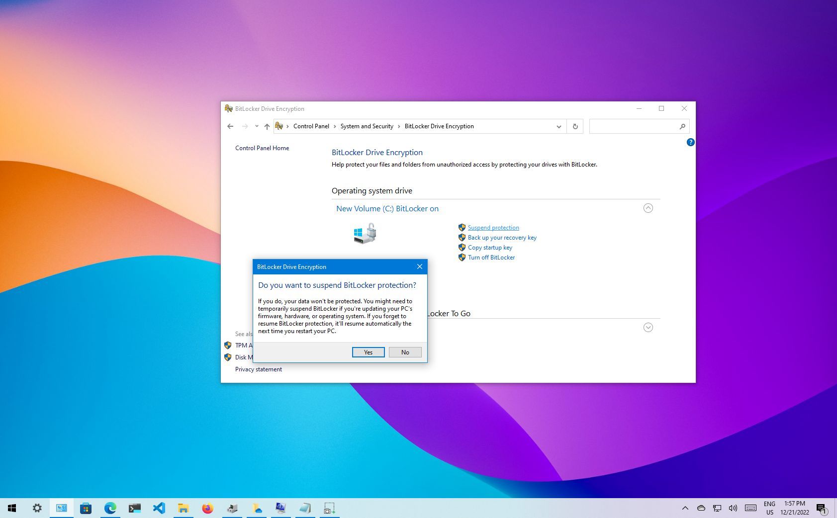 How to suspend BitLocker encryption to perform system changes on
