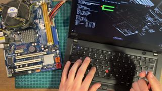 A system running Snake without RAM on a techtuber's desk, briefly