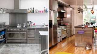 compilation image of two contemporary stainless steel kitchen trends