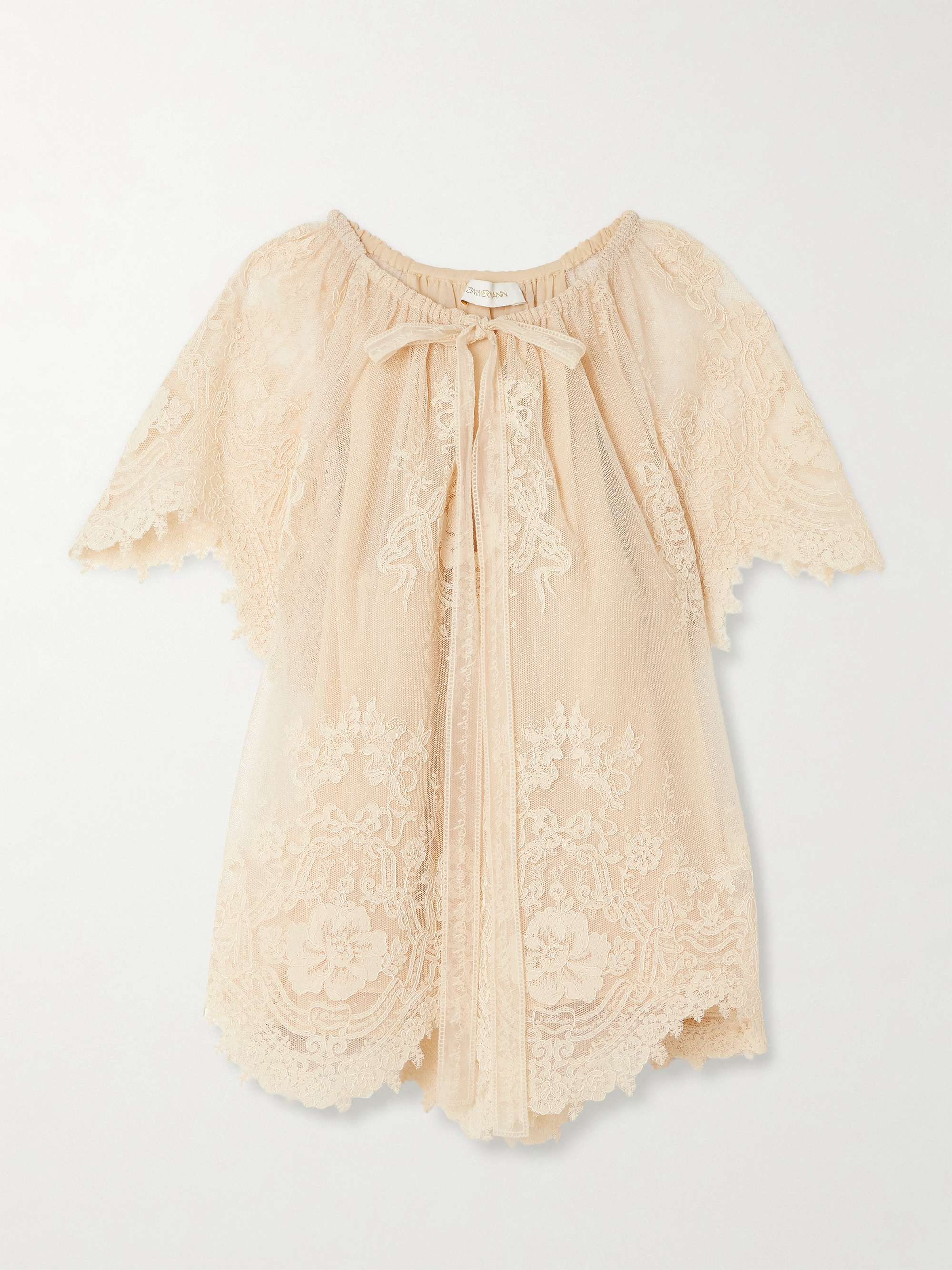 Luna Scalloped Gathered Lace and Point D'esprit Blouse